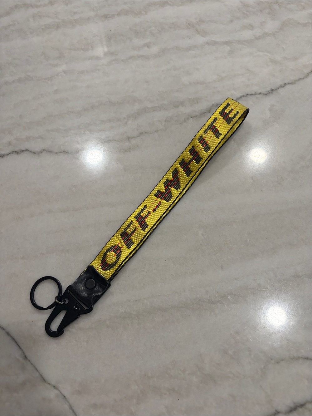 GENERIC White Yellow Wrist Key Strap with Black Hardware
